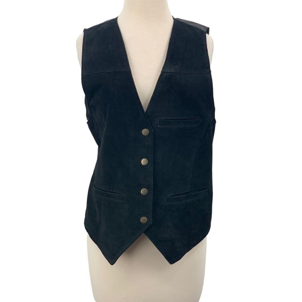 Vintage Don't Stop Classics Women'sβ Black Leather Motorcycle Vest M